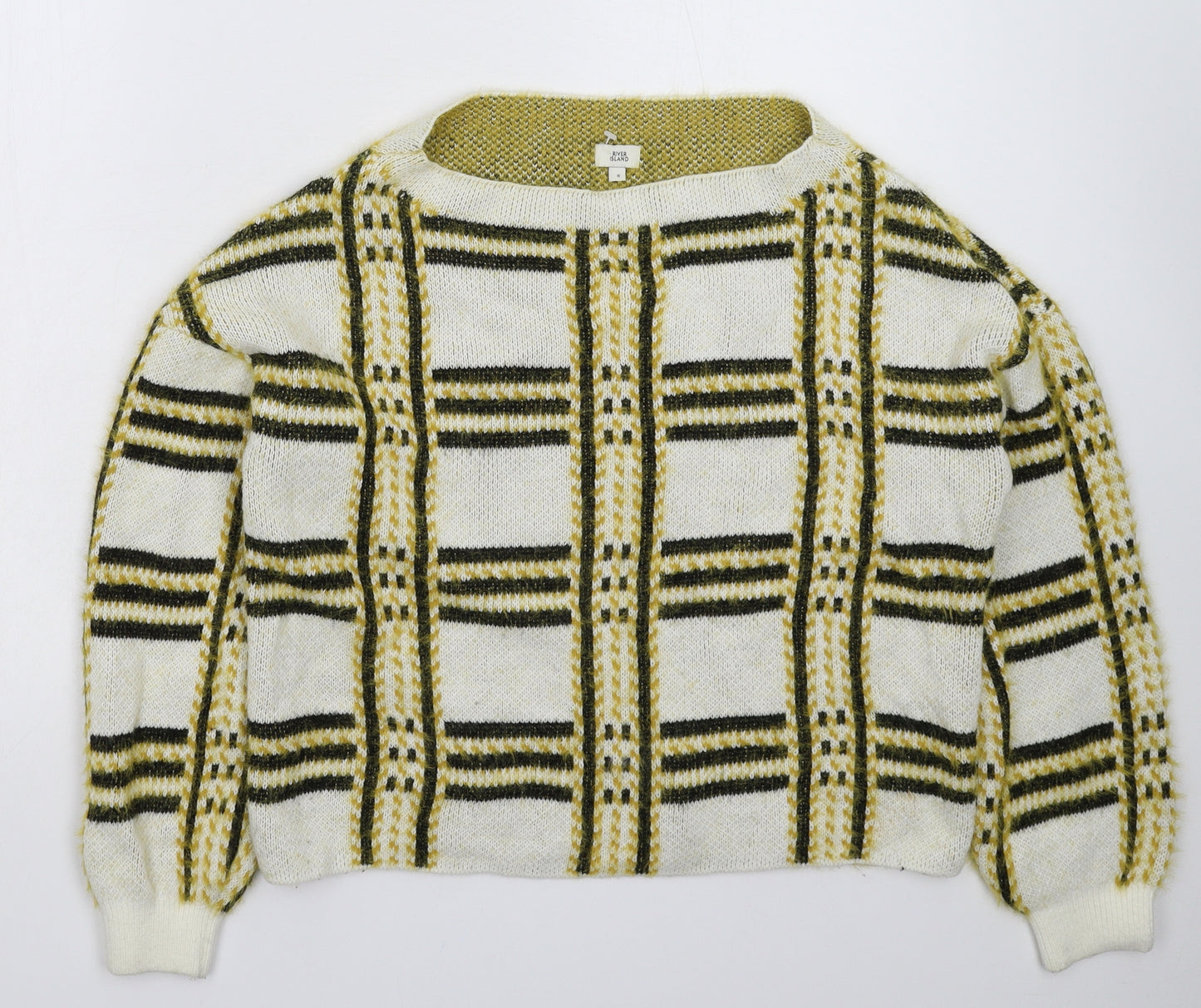 River Island Womens Multicoloured Check Knit Pullover Jumper Size 8  - Oversized