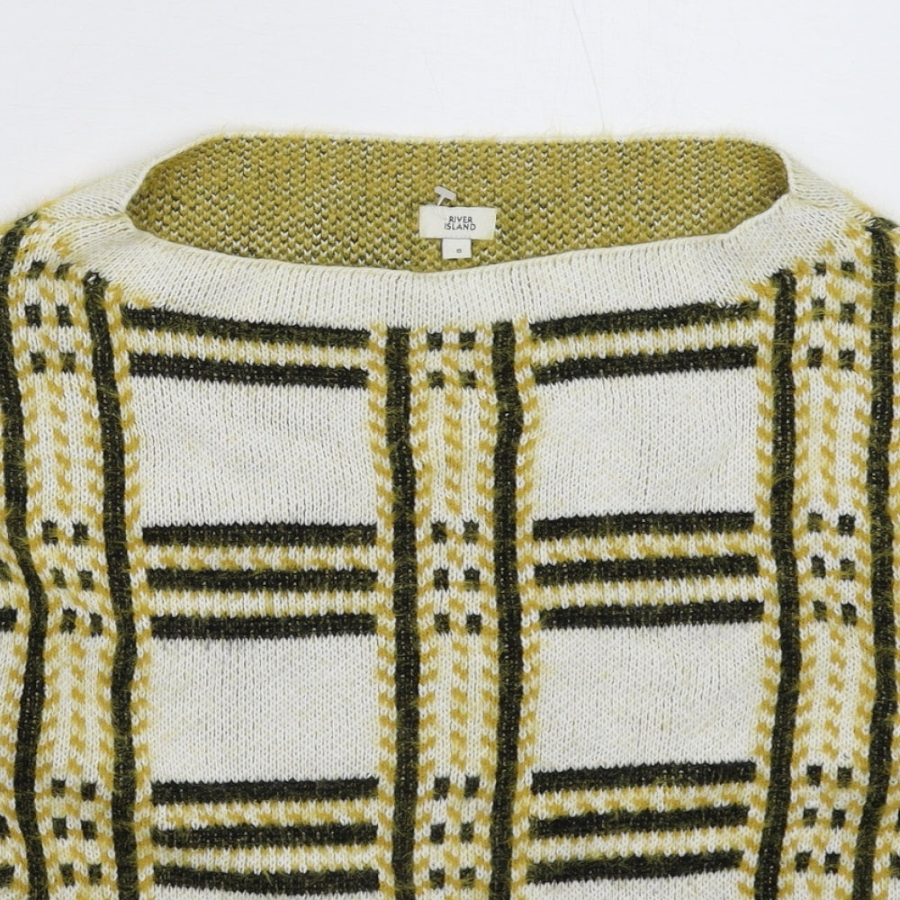 River Island Womens Multicoloured Check Knit Pullover Jumper Size 8  - Oversized