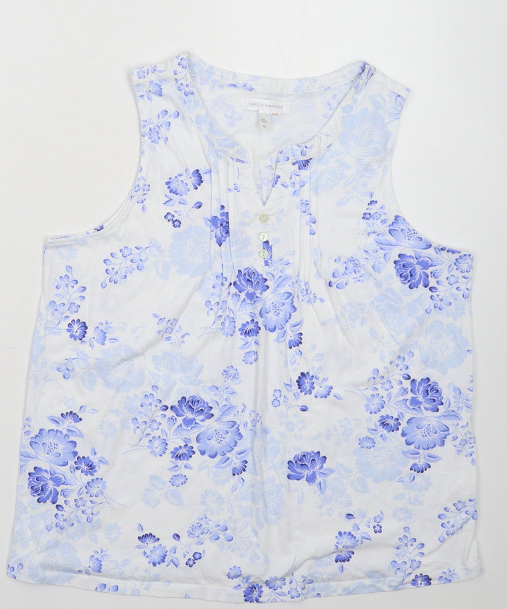 Carole Hochman Womens White Floral  Basic Tank Size M