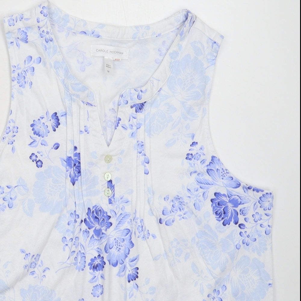 Carole Hochman Womens White Floral  Basic Tank Size M