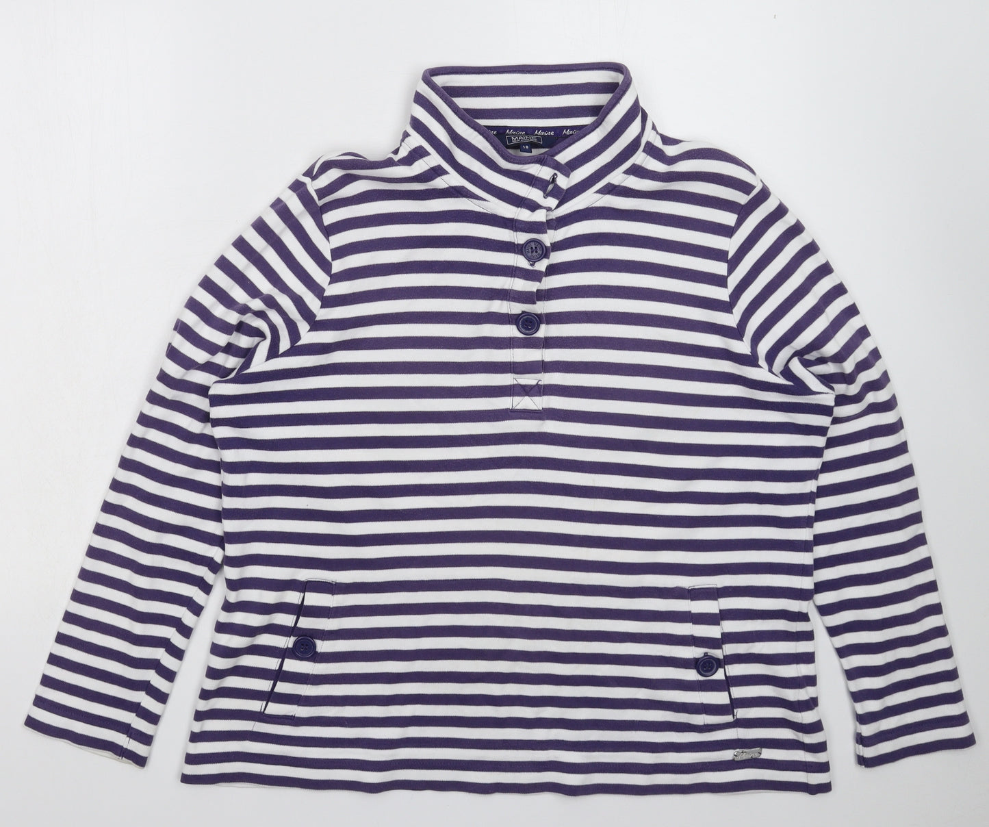 Maine Womens Purple Striped  Pullover Sweatshirt Size 14