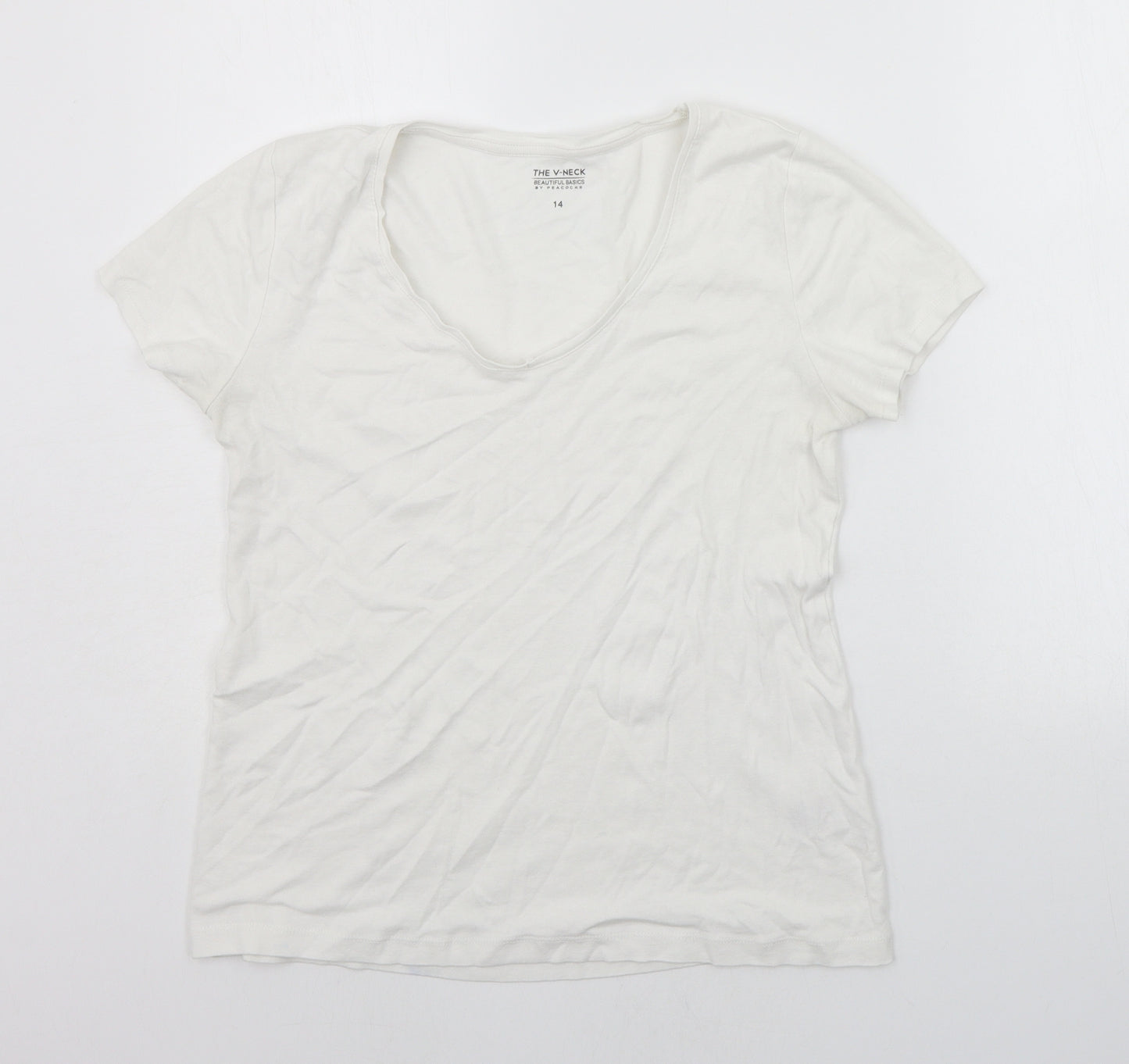 Peacocks Womens White   Basic T-Shirt Size 14