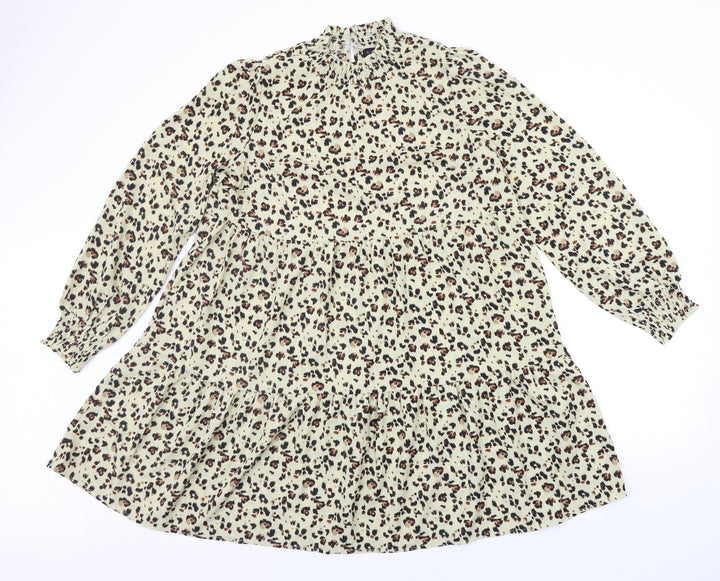 QED London Womens Beige Animal Print A-Line Size 12