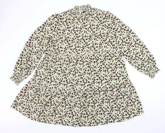 Front view of QED London women’s beige animal print a-line, size UK 12