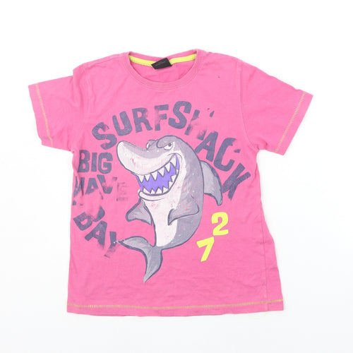 NEXT Girls Pink   Basic T-Shirt Size 7 Years  - shark