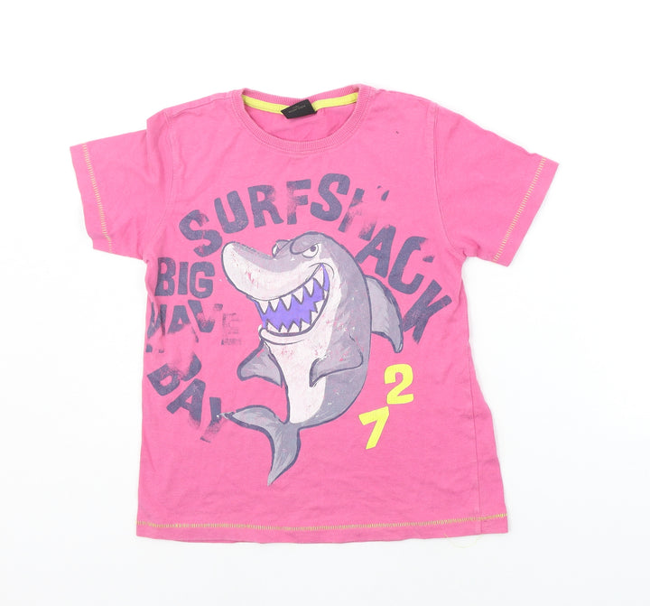 NEXT Girls Pink Basic T-Shirt Size 7 Years - shark