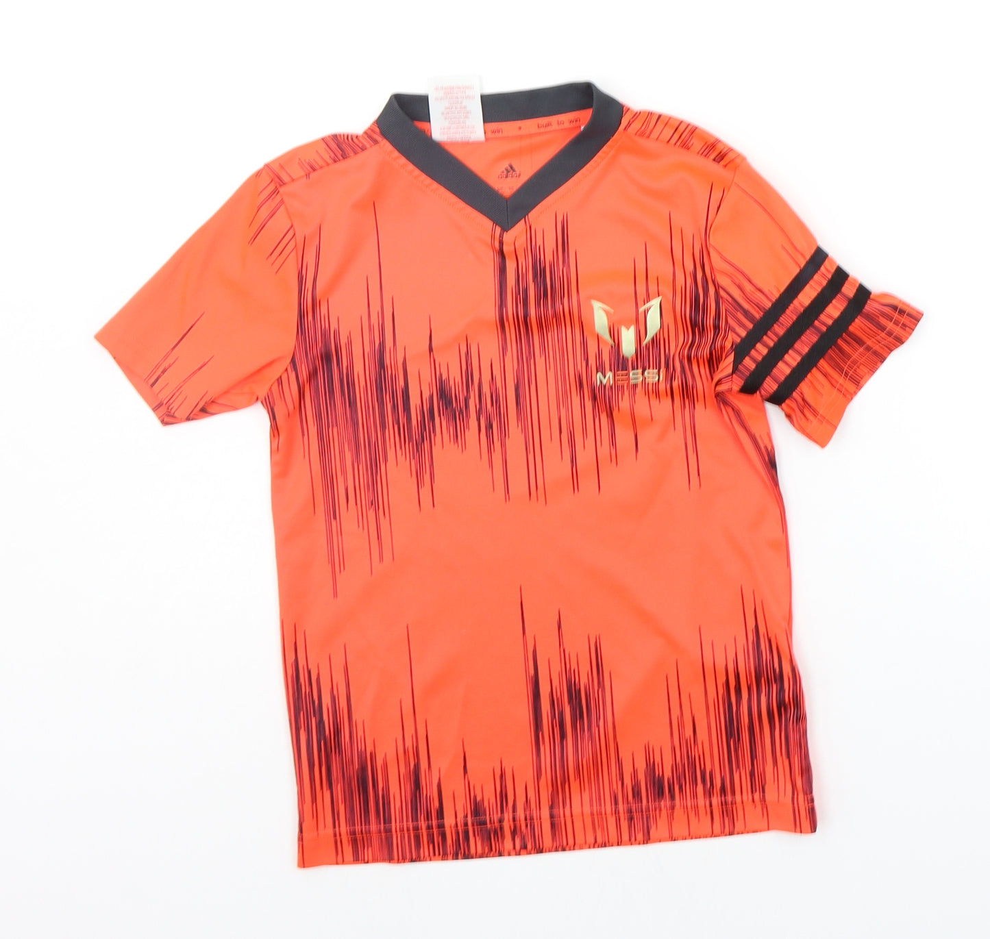 adidas Boys Orange Geometric  Basic T-Shirt Size 7-8 Years  - messi