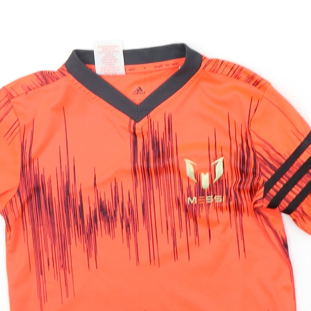 adidas Boys Orange Geometric  Basic T-Shirt Size 7-8 Years  - messi