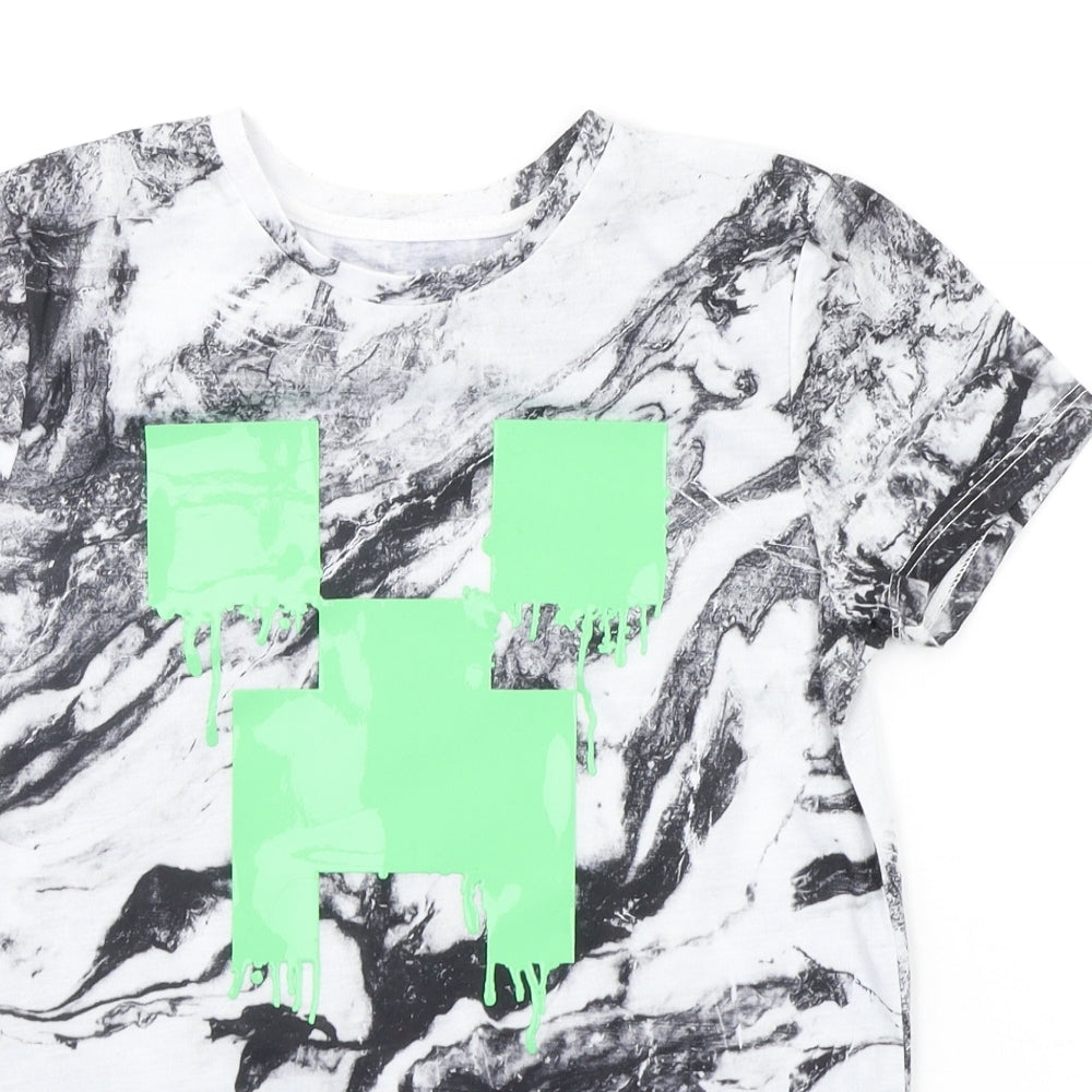 Primark Boys White Floral  Basic T-Shirt Size 10-11 Years  - MINECRAFT