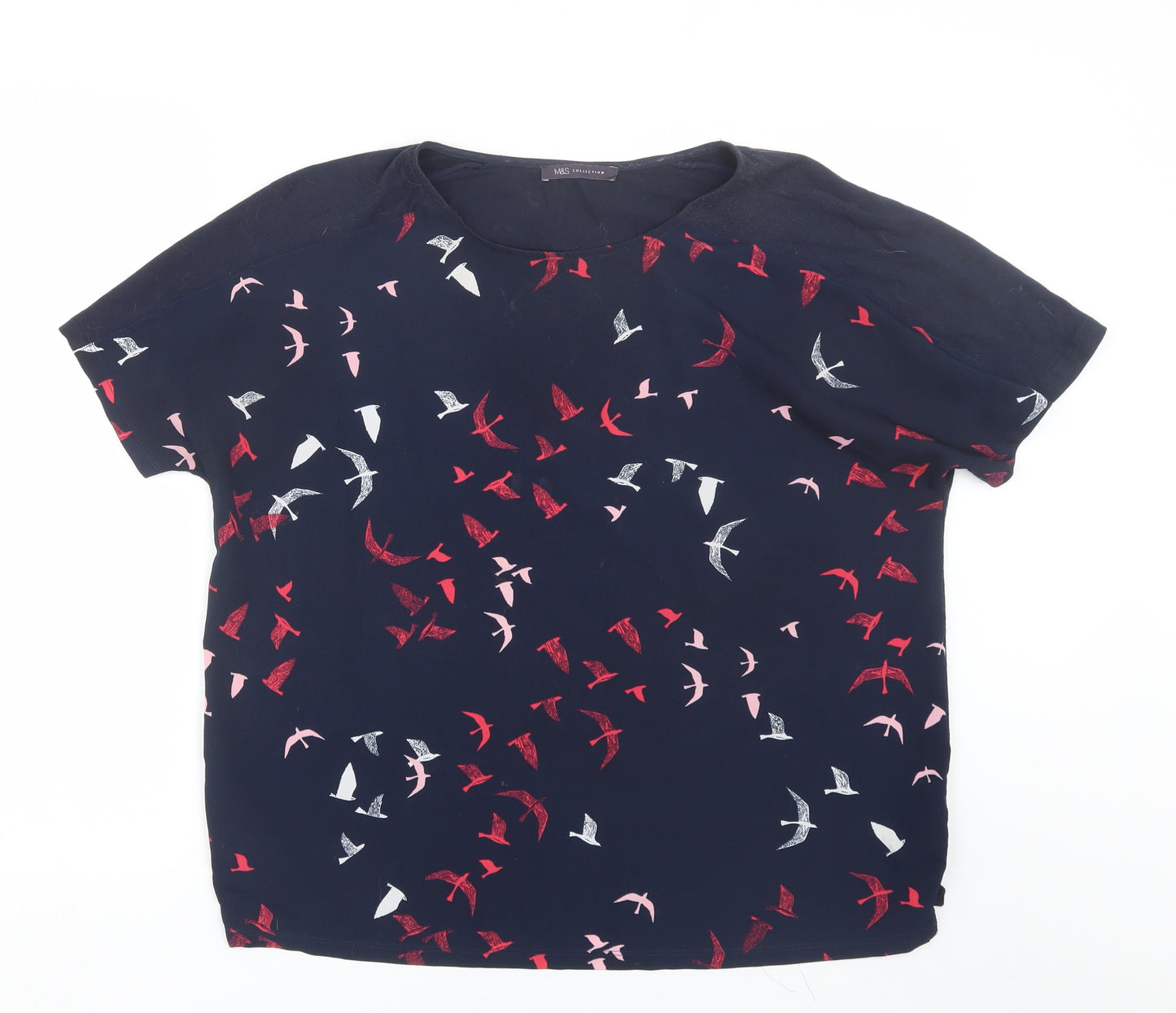 M&S Womens Blue Animal Print  Basic T-Shirt Size 16