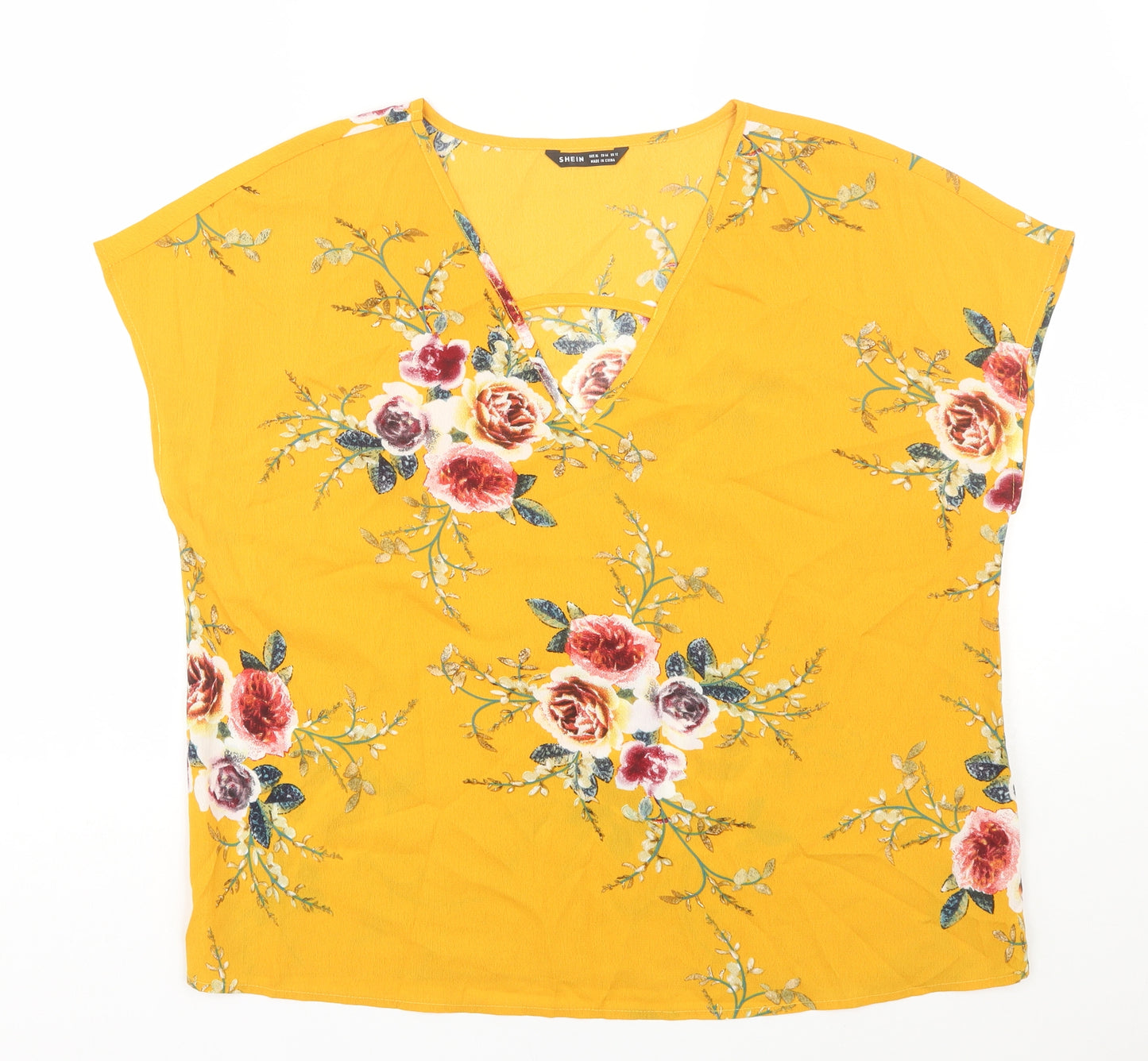 shien Womens Yellow Floral  Basic Blouse Size XL