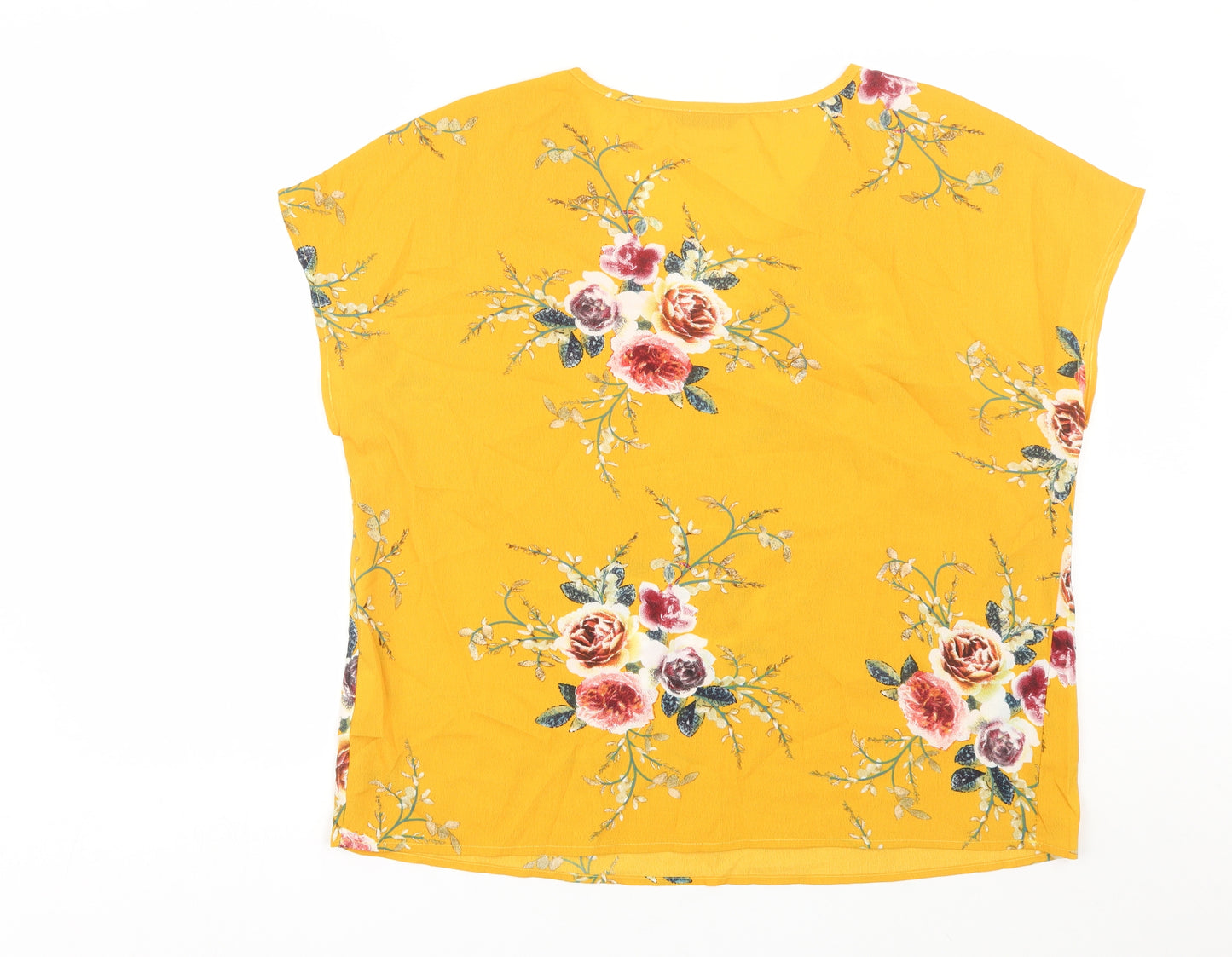 shien Womens Yellow Floral  Basic Blouse Size XL