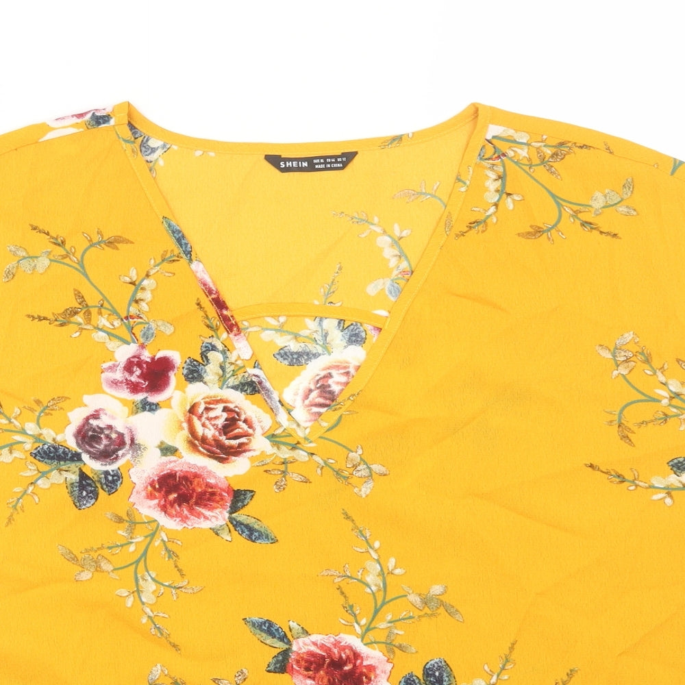 shien Womens Yellow Floral  Basic Blouse Size XL