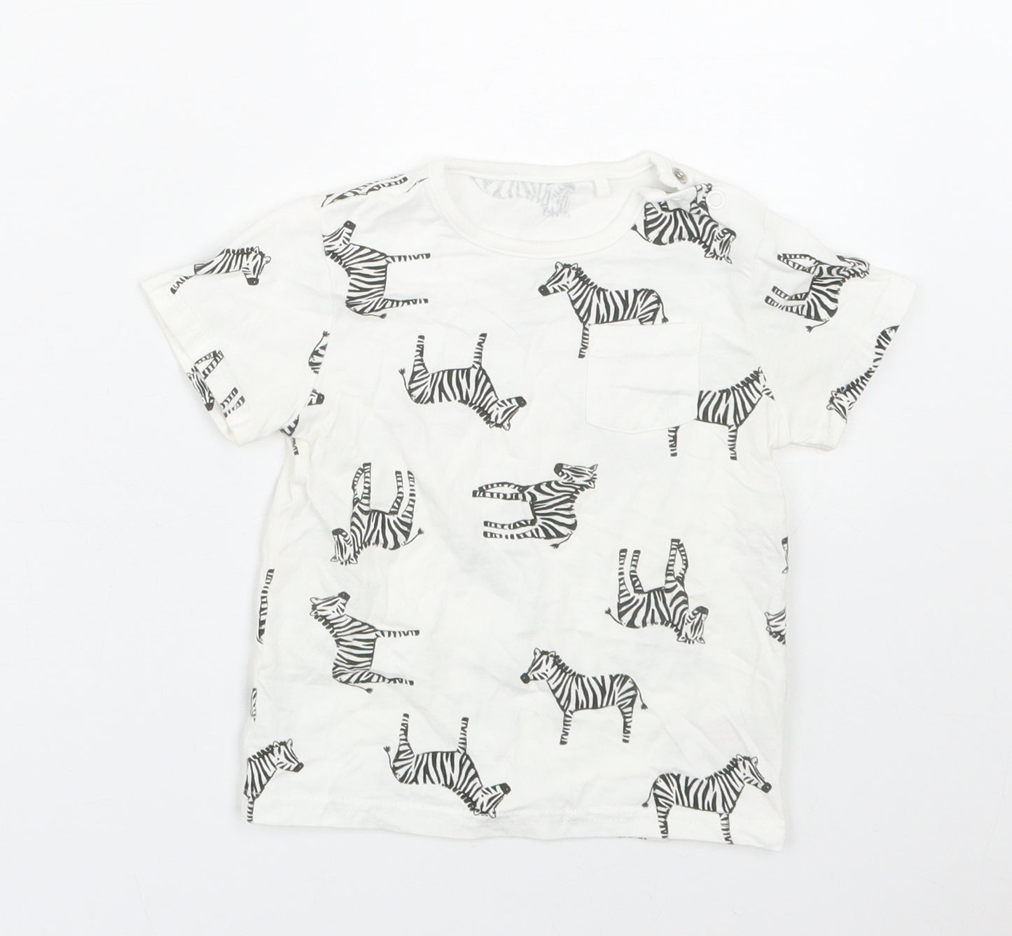TU Girls White Animal Print  Basic T-Shirt Size 12-18 Months  - Zebra