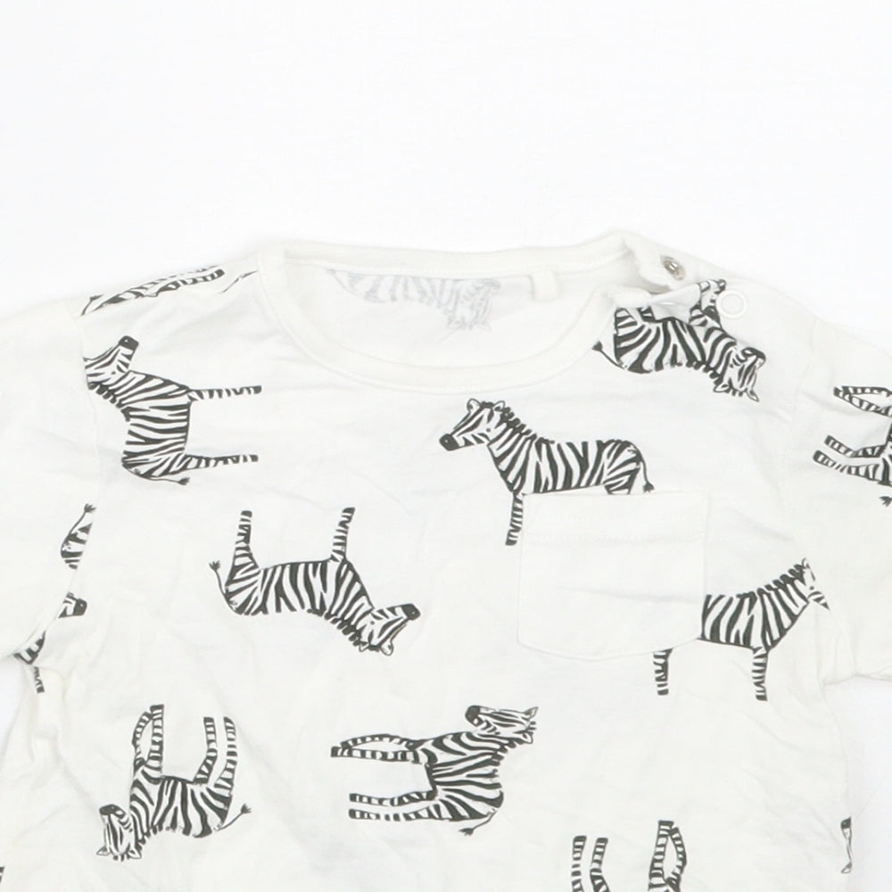 TU Girls White Animal Print  Basic T-Shirt Size 12-18 Months  - Zebra