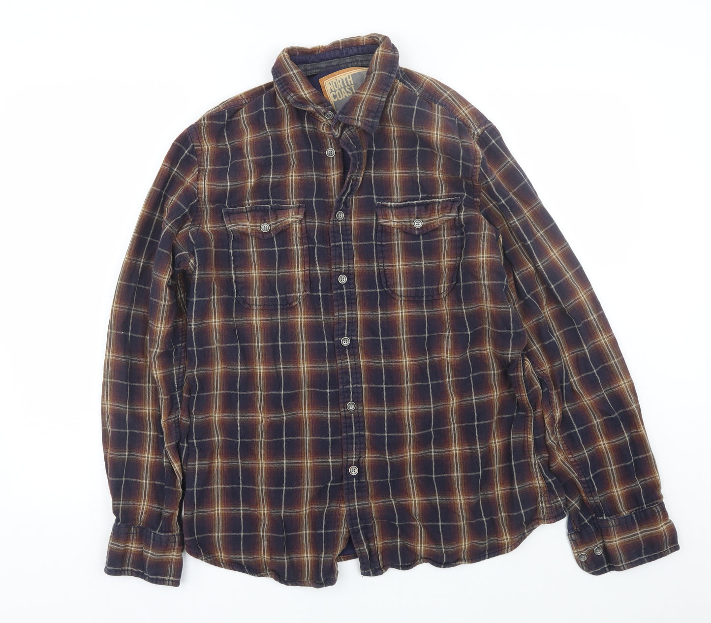 M&S Mens Brown Plaid   Button-Up Size M