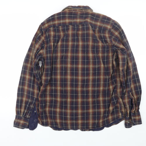 M&S Mens Brown Plaid   Button-Up Size M