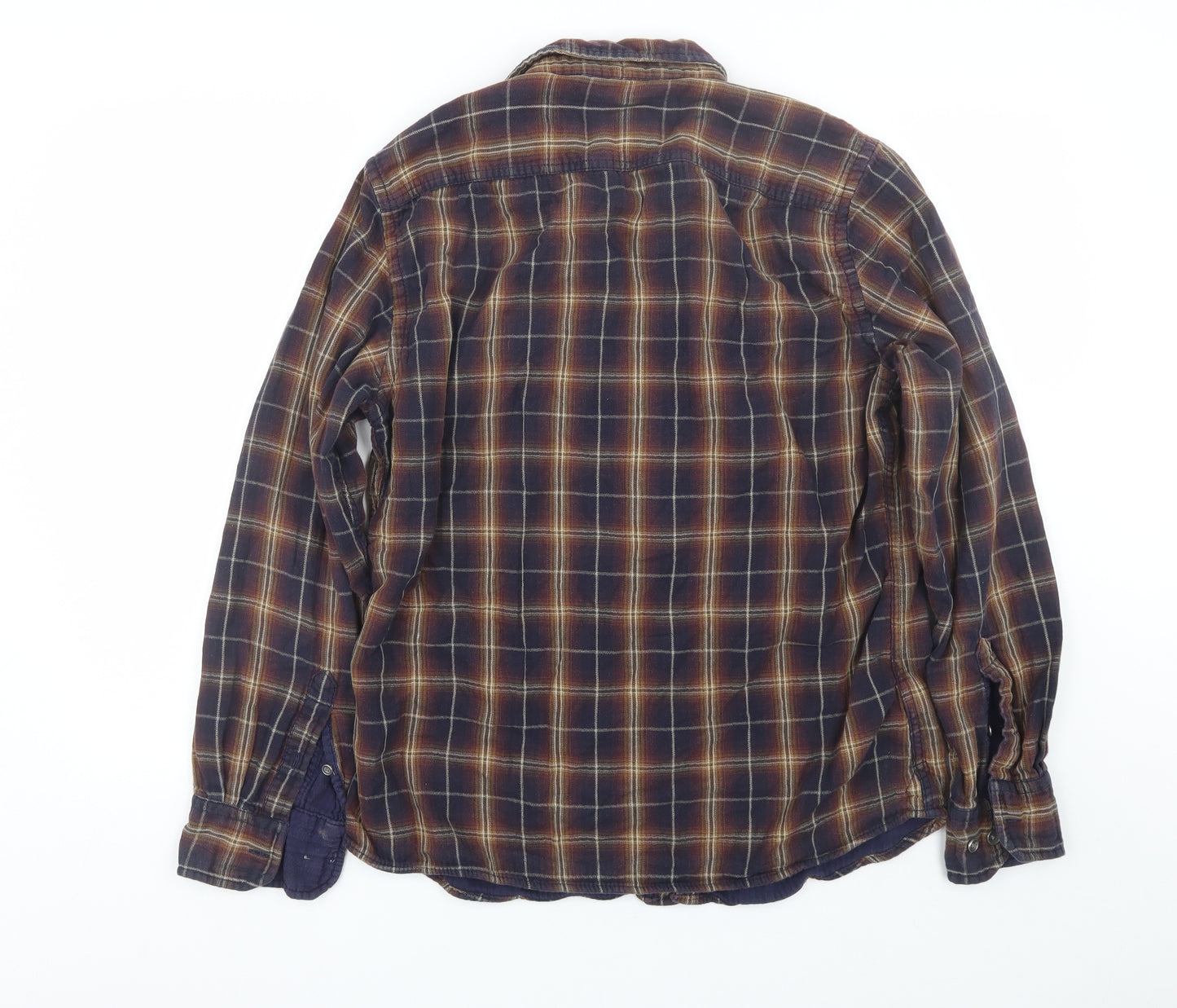 M&S Mens Brown Plaid   Button-Up Size M