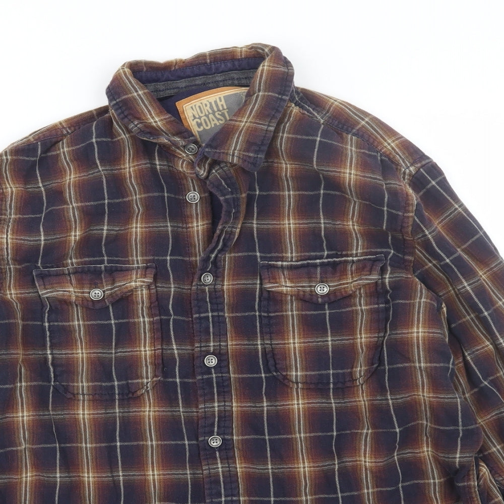M&S Mens Brown Plaid   Button-Up Size M
