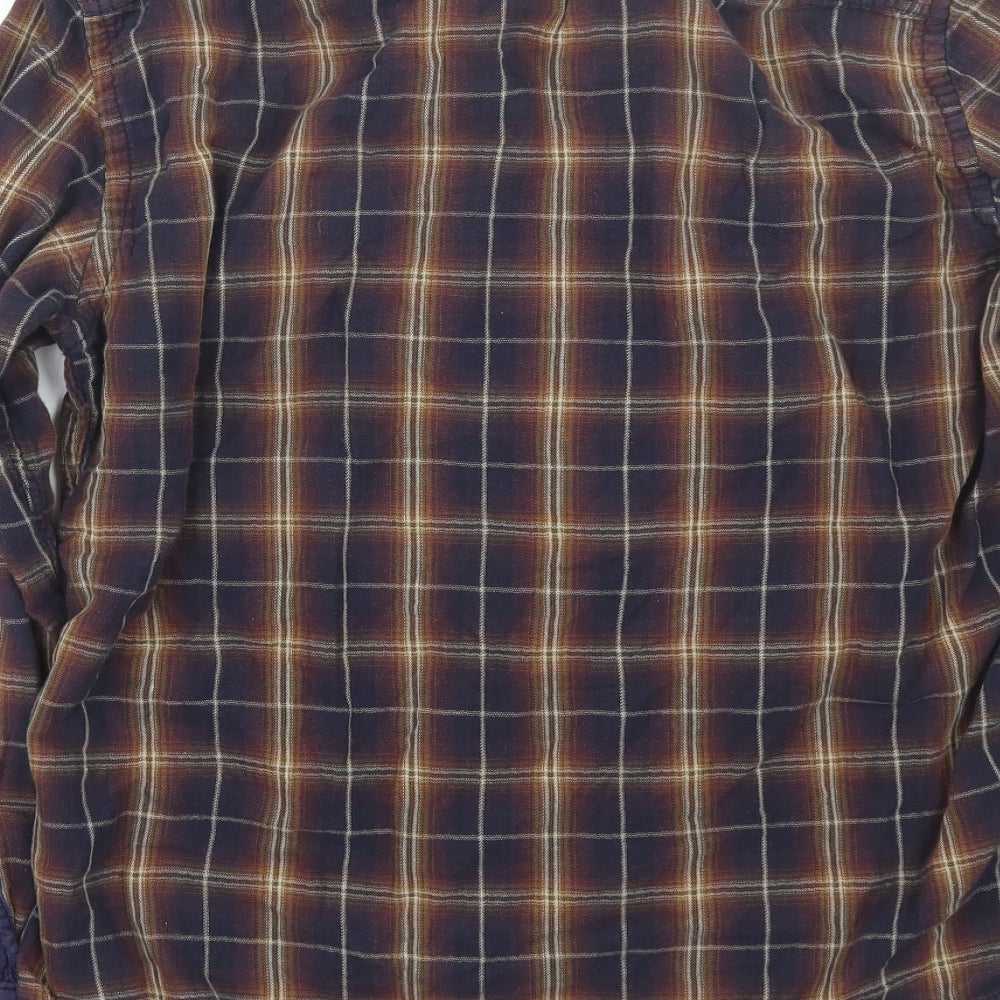 M&S Mens Brown Plaid   Button-Up Size M