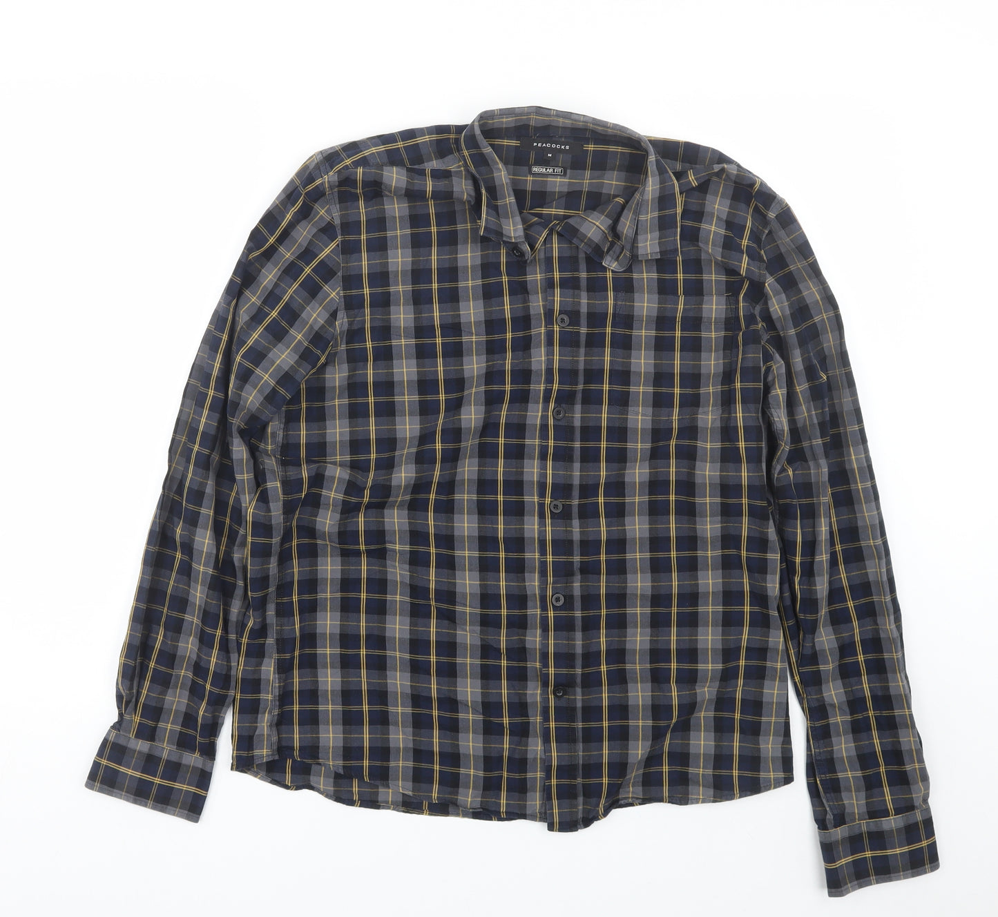 Peacocks Mens Blue Plaid   Button-Up Size M