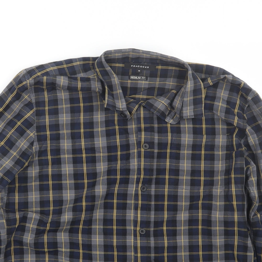 Peacocks Mens Blue Plaid   Button-Up Size M