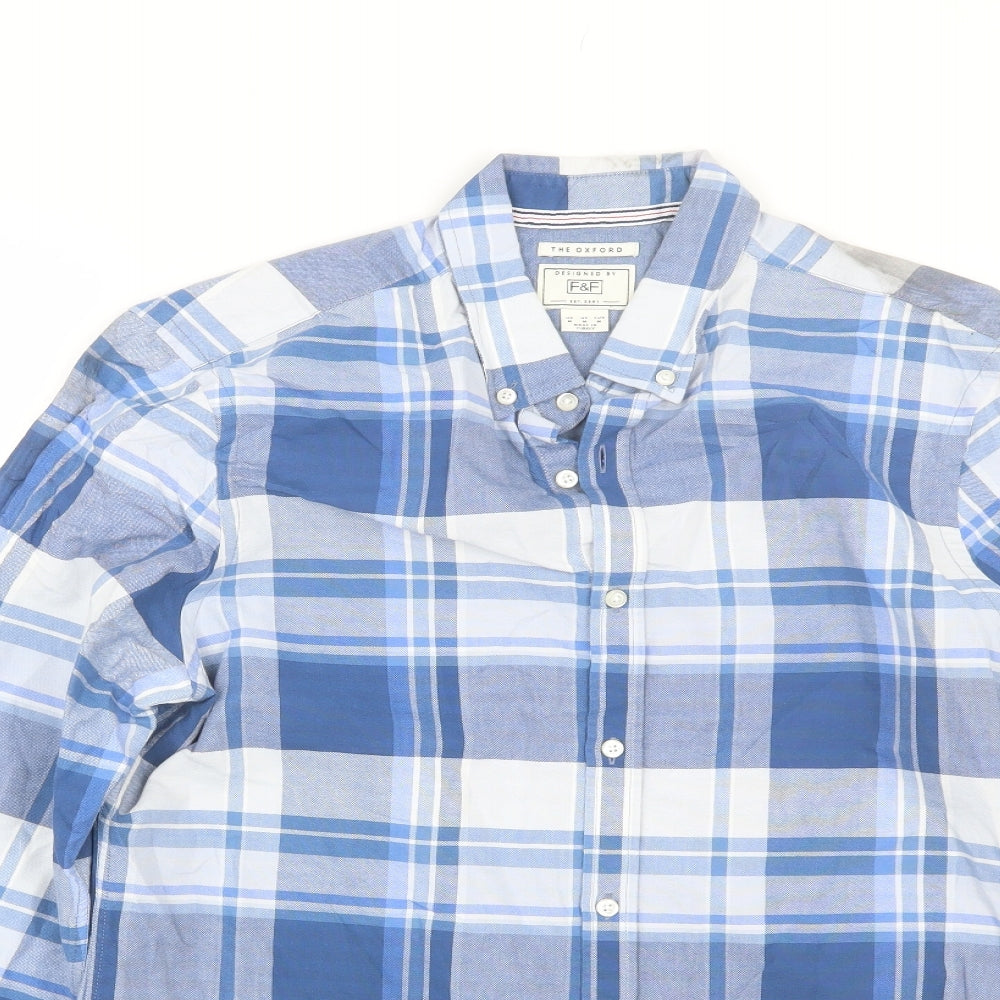 F&F Mens Blue Plaid   Button-Up Size M