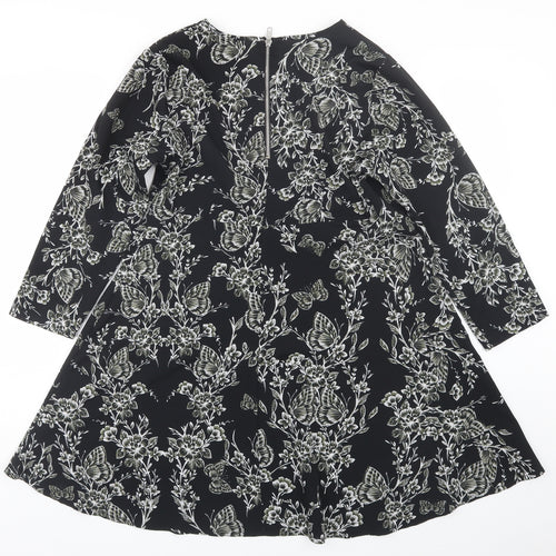 F&F Womens Black Floral  T-Shirt Dress  Size 10