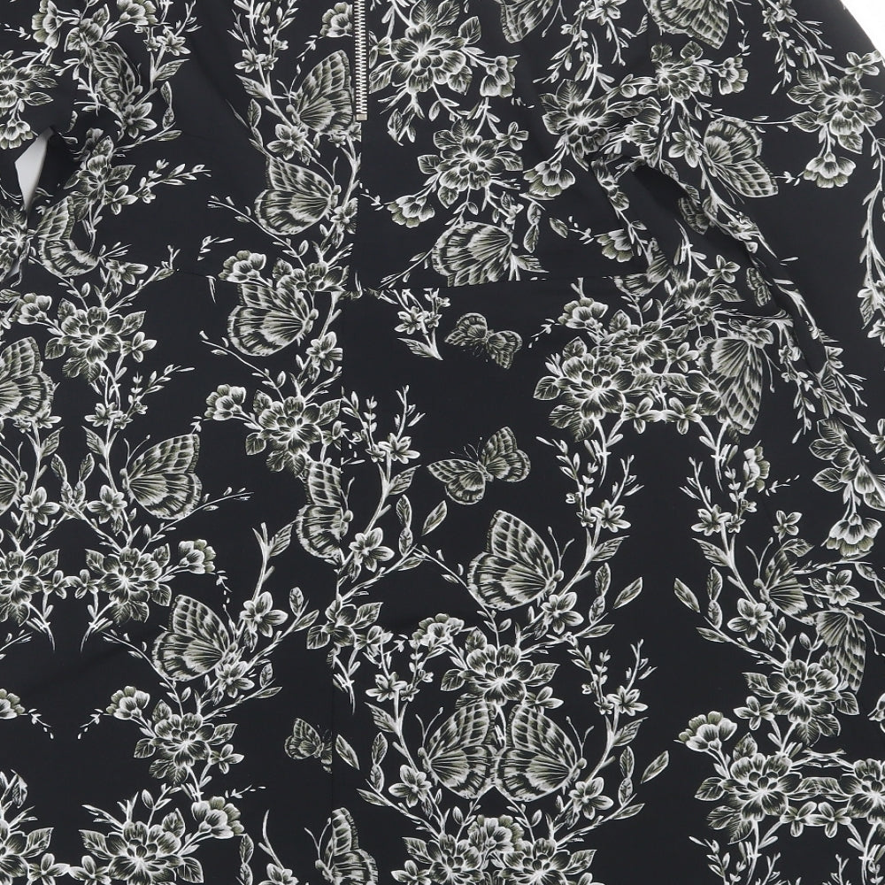 F&F Womens Black Floral  T-Shirt Dress  Size 10