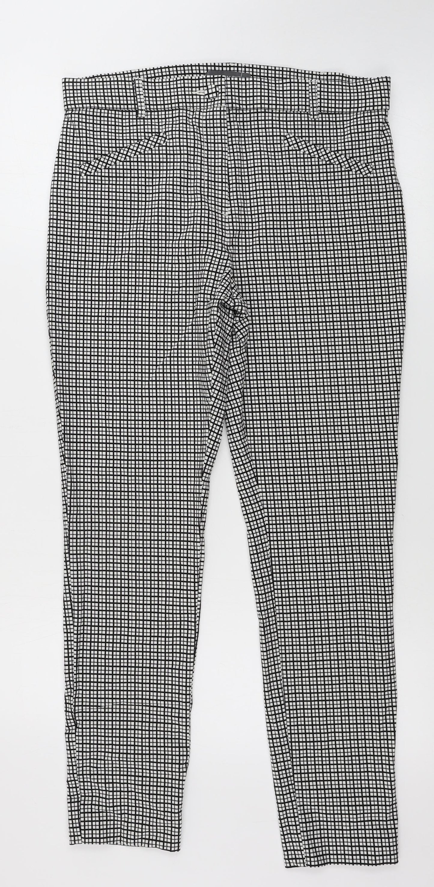 Primark  Womens White Check  Trousers  Size 16 L26 in