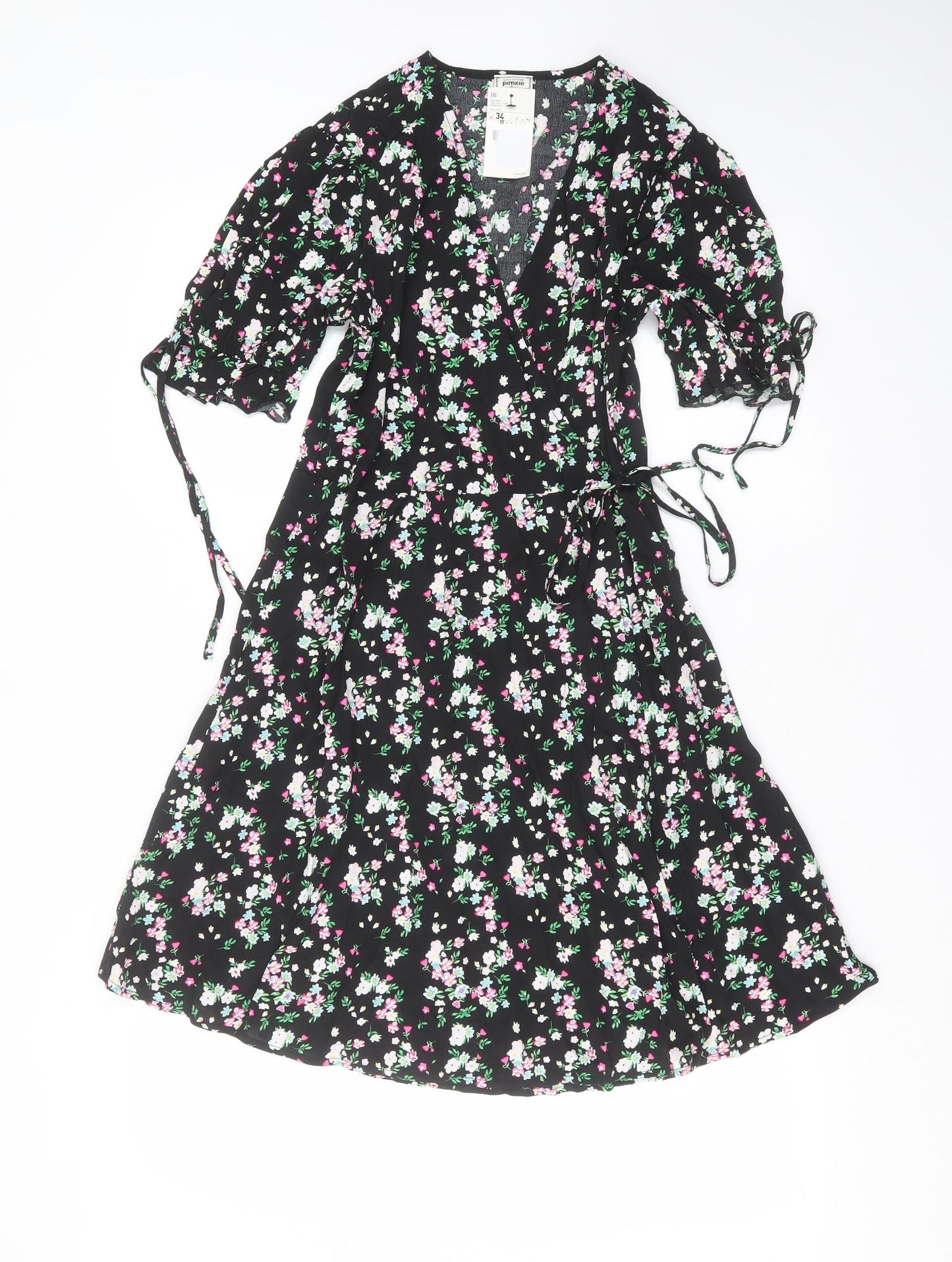 Collection Pimkie Womens Black Floral  Wrap Dress  Size 6