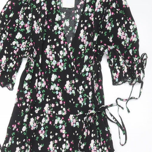 Collection Pimkie Womens Black Floral  Wrap Dress  Size 6