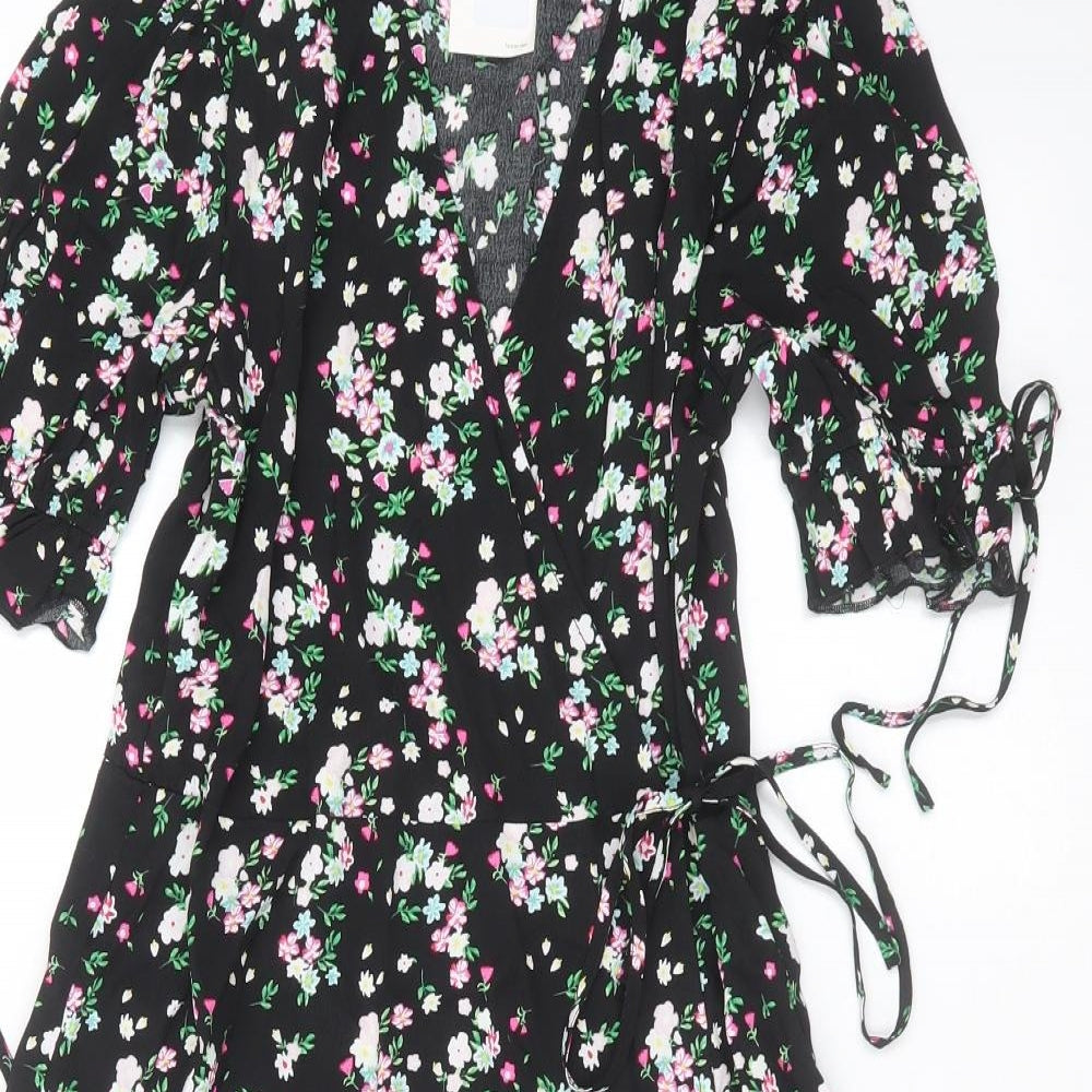 Collection Pimkie Womens Black Floral  Wrap Dress  Size 6