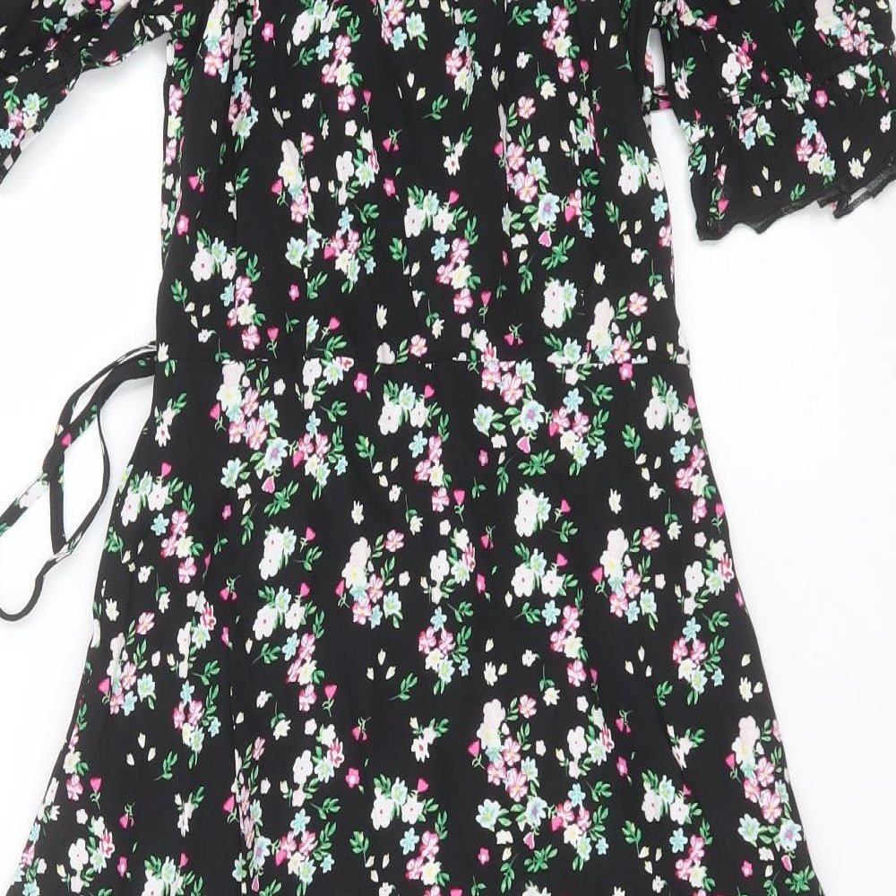 Collection Pimkie Womens Black Floral  Wrap Dress  Size 6