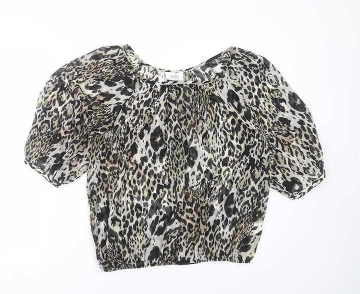 Wallis Womens Grey Animal Print Basic Blouse Size M