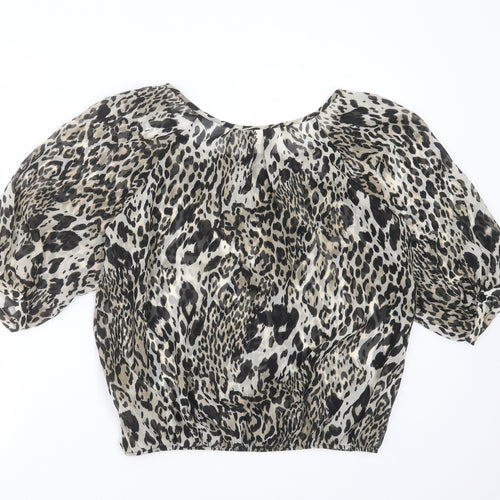 Wallis Womens Grey Animal Print  Basic Blouse Size M