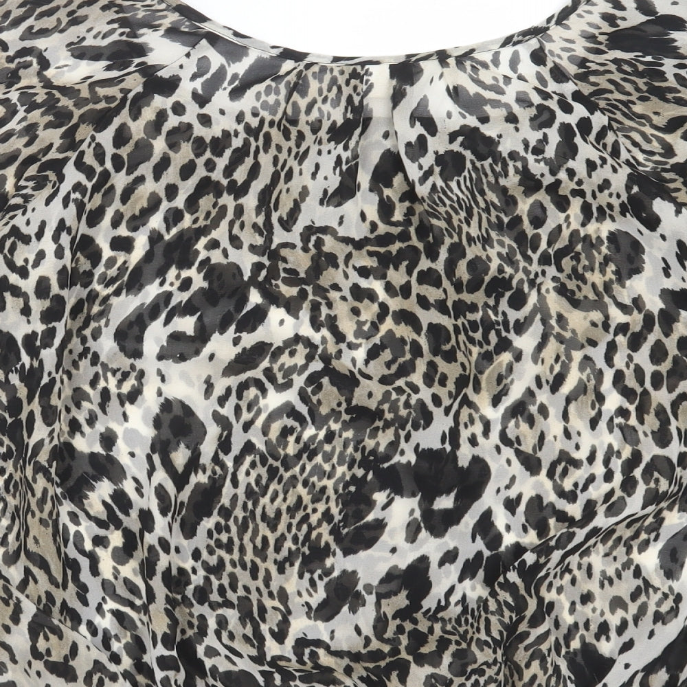 Wallis Womens Grey Animal Print  Basic Blouse Size M