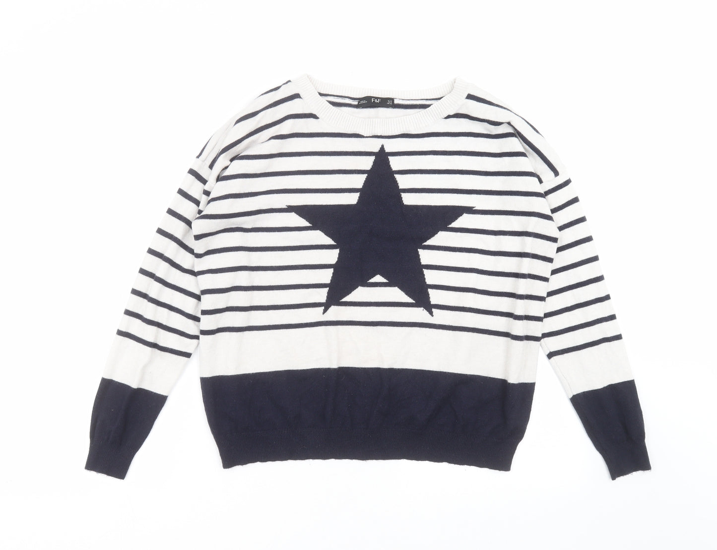 F&F Womens Blue Striped Knit Pullover Jumper Size 14  - star