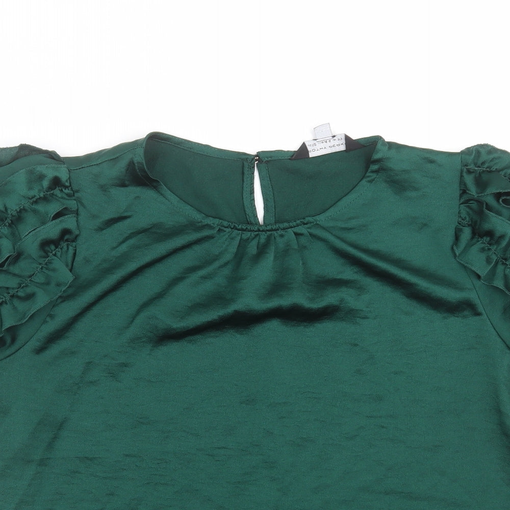 Dorothy Perkins Womens Green   Basic Blouse Size 16  - Ruffle detail