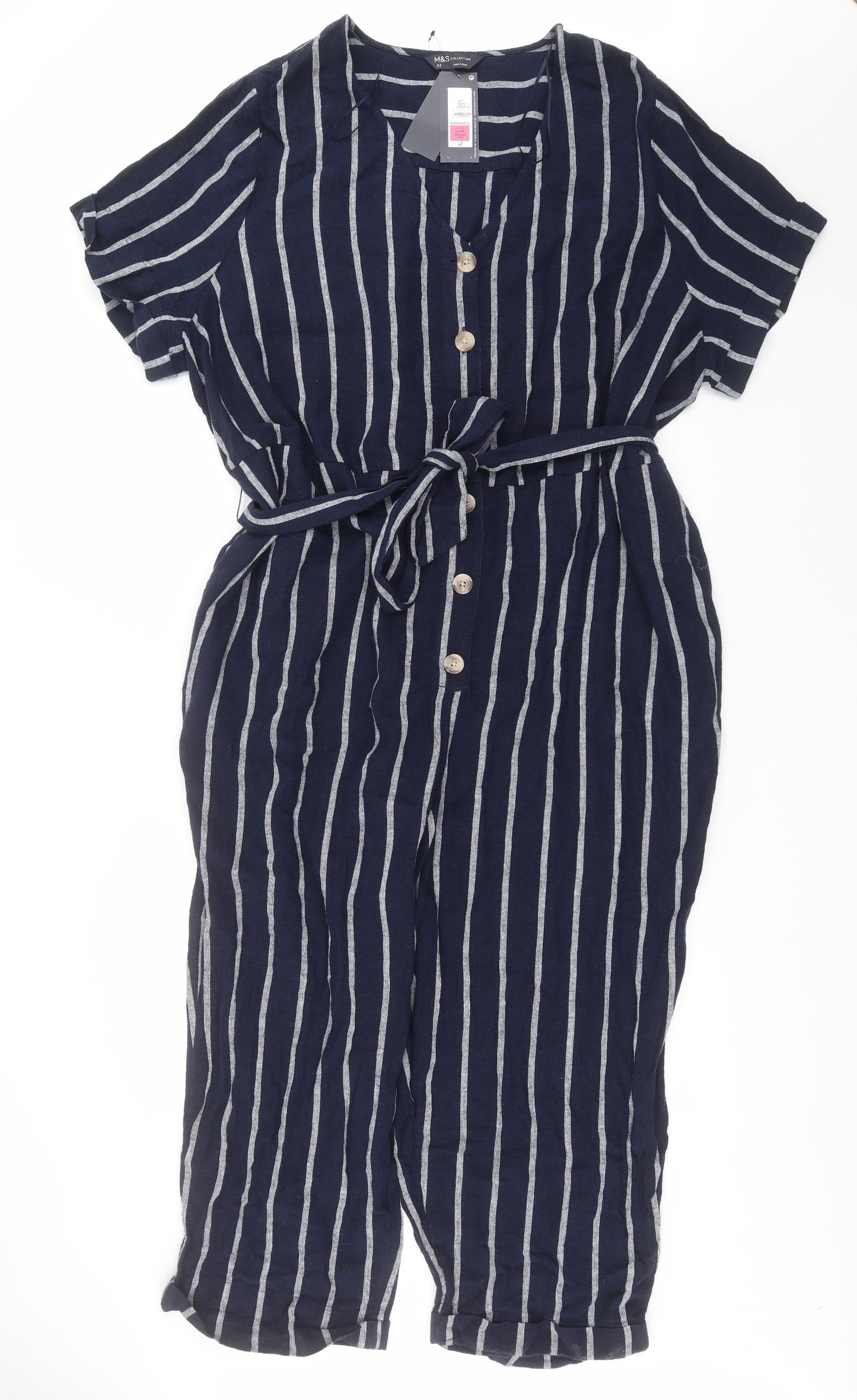 Marks and Spencer Womens Blue Striped  Jumpsuit One-Piece Size 22 L25 in