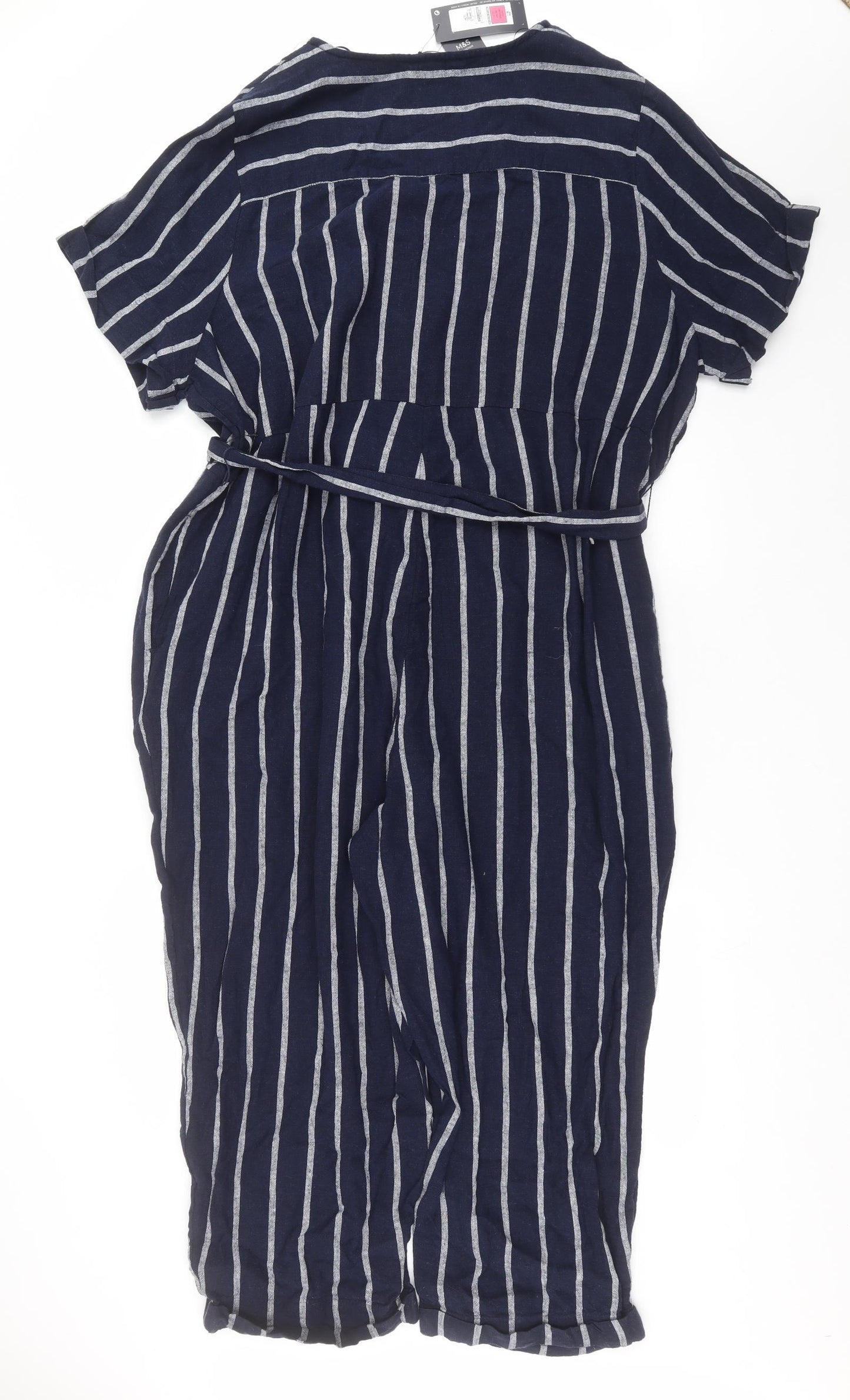 Marks and Spencer Womens Blue Striped  Jumpsuit One-Piece Size 22 L25 in