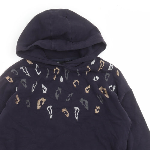 NEXT Mens Blue Geometric  Pullover Hoodie Size L  - Embroidered detail