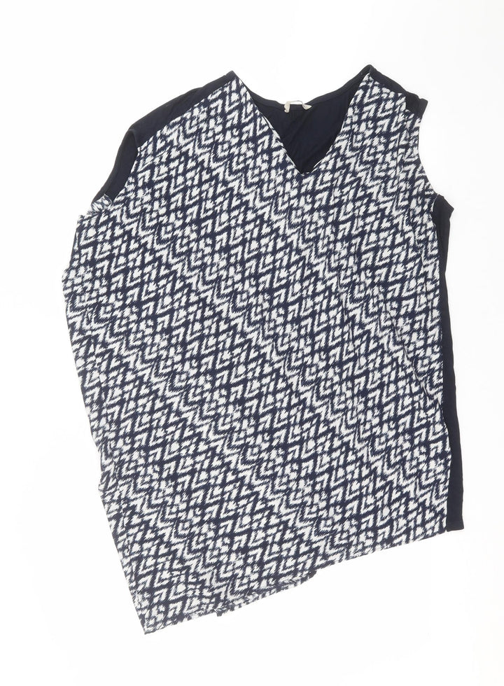 TU Womens Blue Geometric Basic Blouse Size 12 - Asymmetric Hem