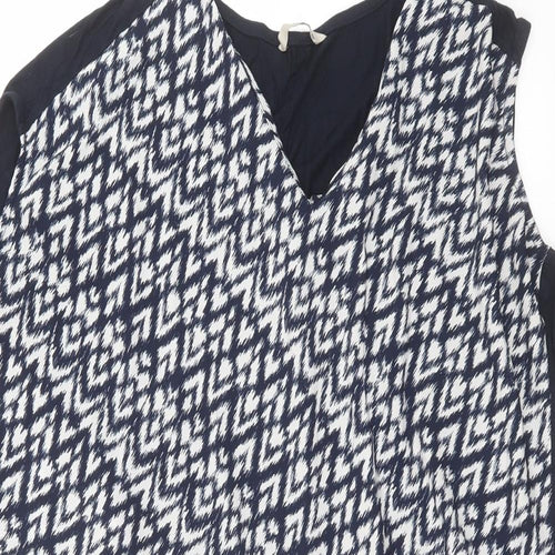 TU Womens Blue Geometric  Basic Blouse Size 12  - Asymmetric Hem