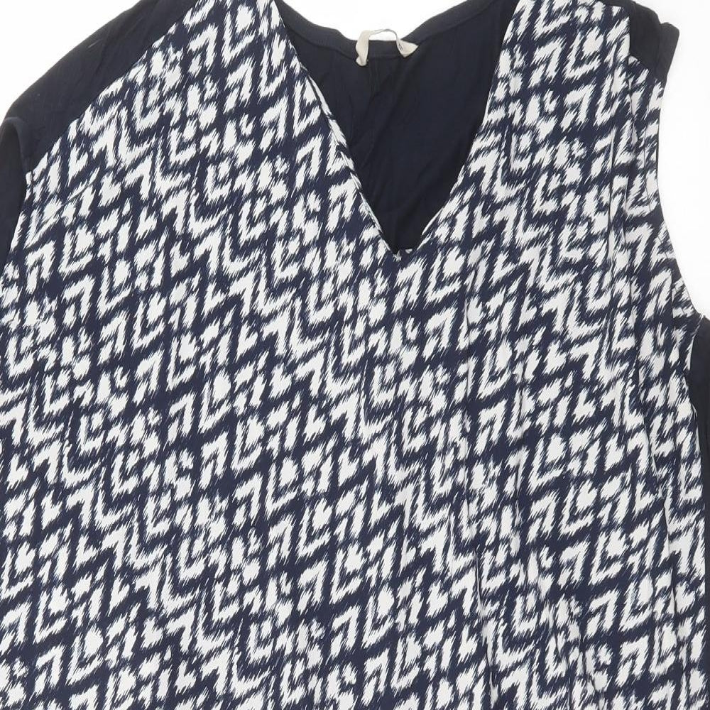 TU Womens Blue Geometric  Basic Blouse Size 12  - Asymmetric Hem