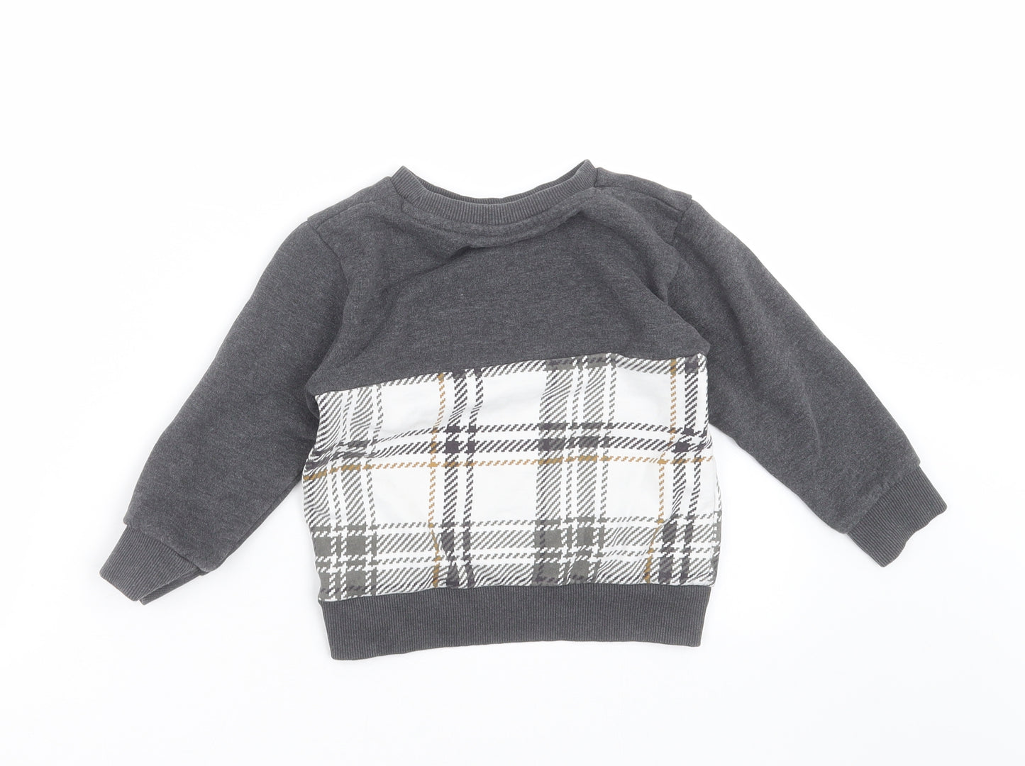 NEXT Boys Grey Check  Pullover Sweatshirt Size 3-4 Years