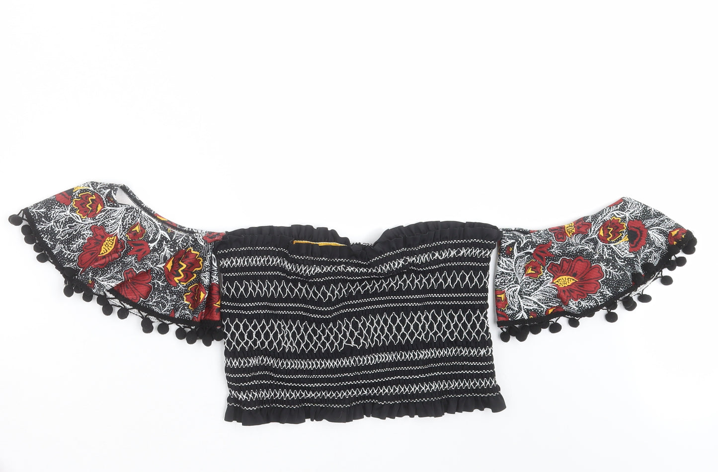 River Island Womens Black Floral  Cropped Blouse Size 18
