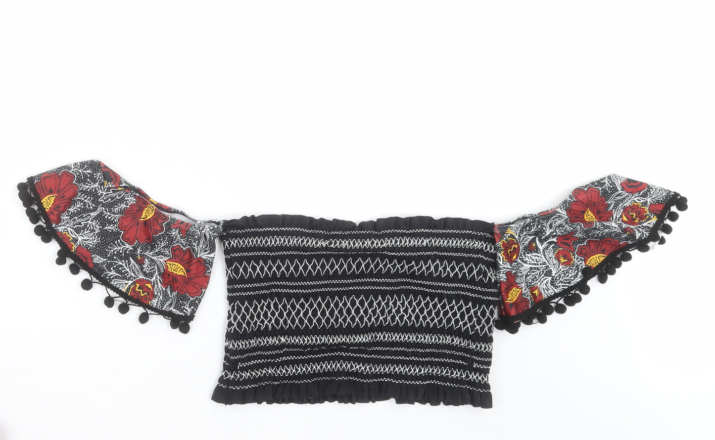 River Island Womens Black Floral  Cropped Blouse Size 18