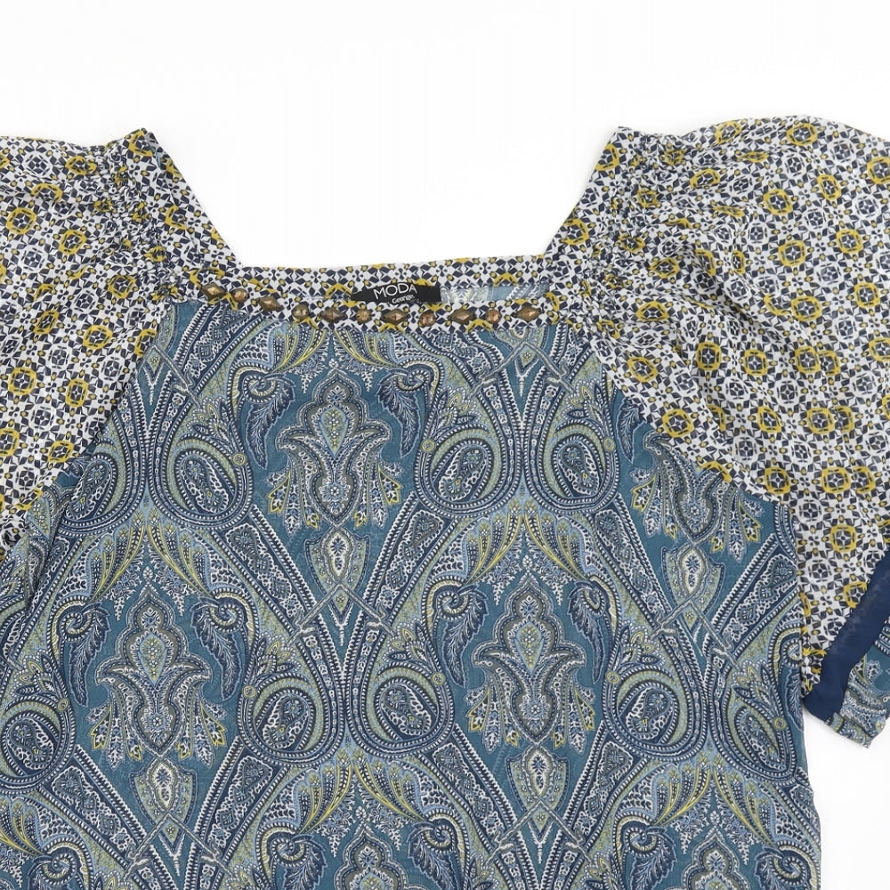 George Womens Blue Paisley  Tunic Blouse Size 16