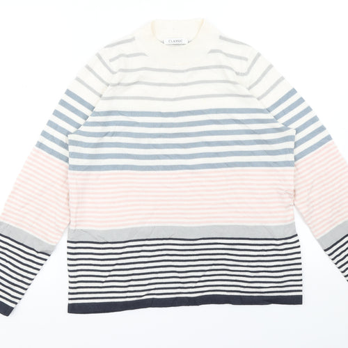 M&S Womens White Striped  Pullover Jumper Size 12